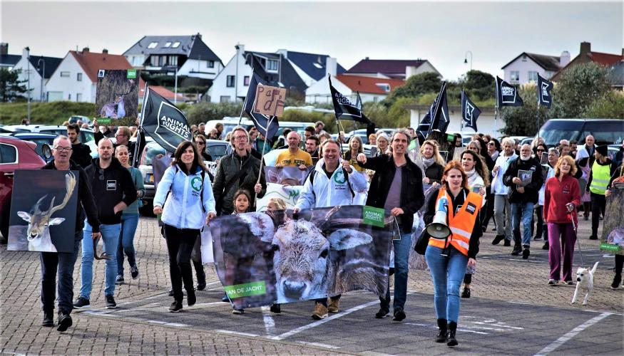 Protest tegen afschot damherten. Foto: Lammert van Raan.