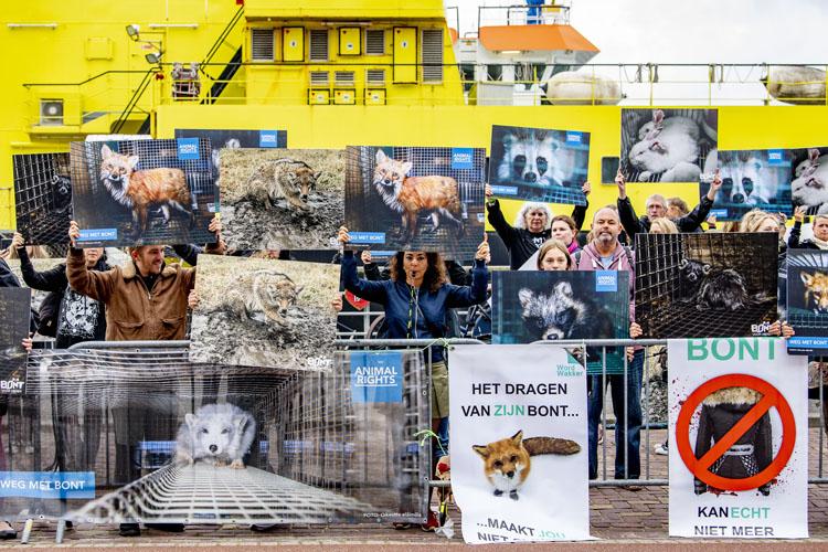 Animal Rights en Bont voor Dieren in actie tegen bontverkoper Skihut